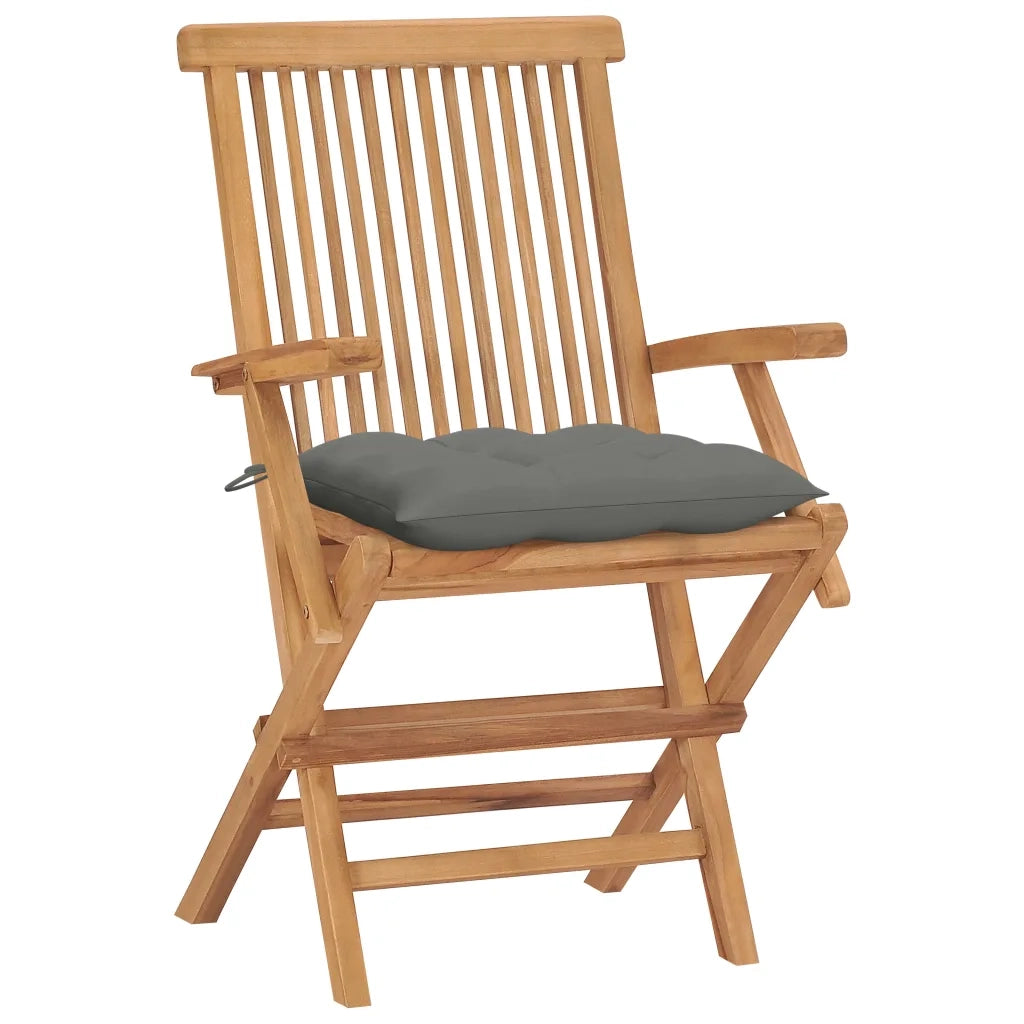 Sedie da Giardino con Cuscini Grigi 4 pz | Sedie da Esterno Legno Massello di Teak
