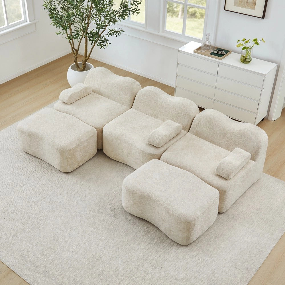Divano Modulare 3 Posti U con Ottomans e Cuscini Braccioli ¨C Xylo ¨C Beige, Tessuto