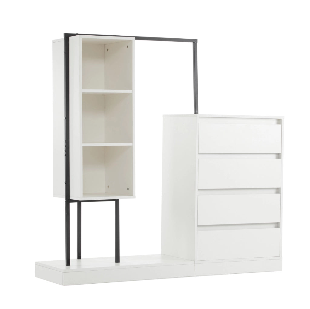 Armadio multifunzione con 4 cassetti e appendiabiti 140x40x135 cm; bianco e nero