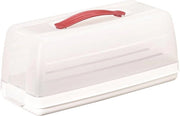 Scatola di trasporto rettangolare per torte con coperchio e maniglia di trasporto - resistente alla lavastoviglie - trasparente/bianco - 35x15x14cm - grande cassa per conservazione delle torte