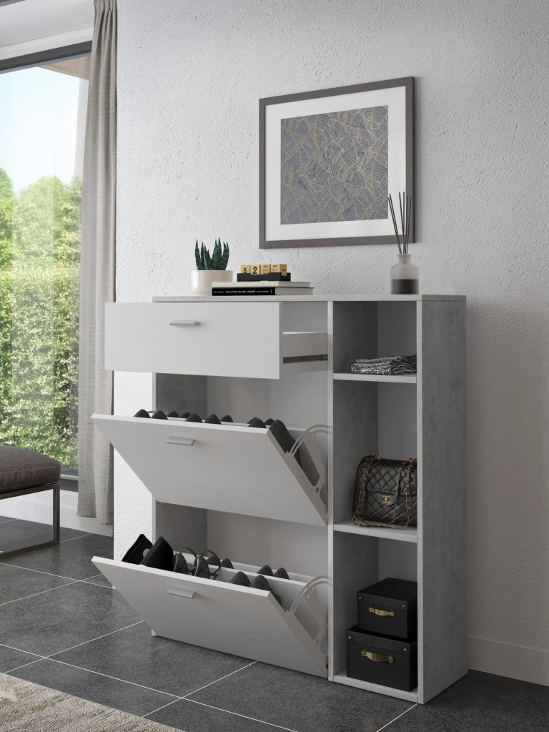 Mobile Portascarpe Samassi, Scarpiera Paia, 90x26x102h cm Grigio Cemento