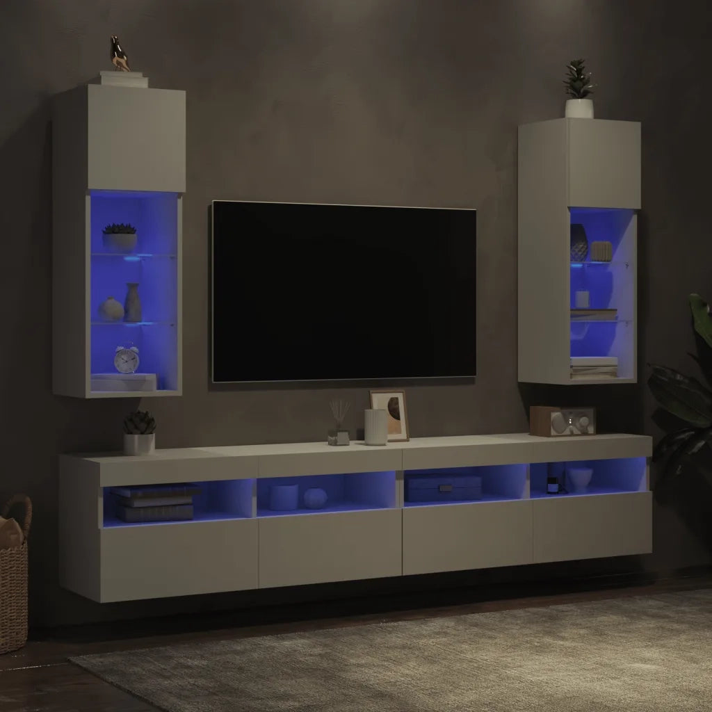 Mobili Porta TV con Luci LED 2 pz Bianchi 30,5x30x90 cm 837002