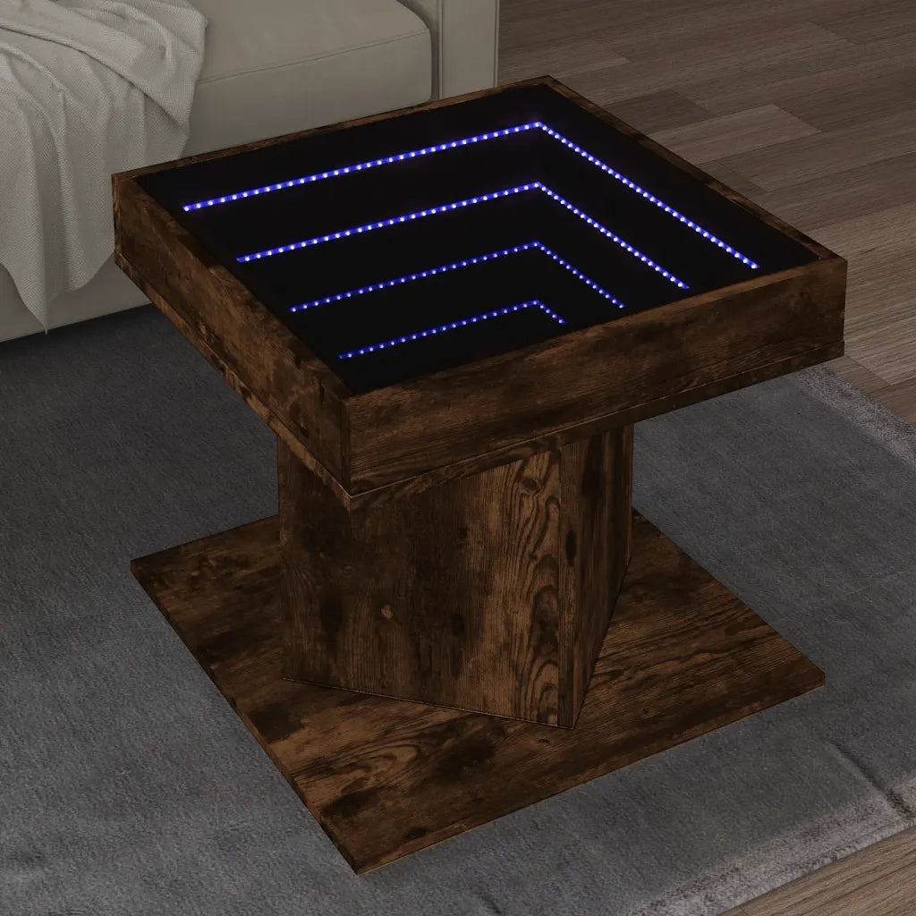 Tavolino Salotto con LED-Tavolino da soggiorno-Tavolo Rovere Fumo 50x50x45 cm Multistrato 353076