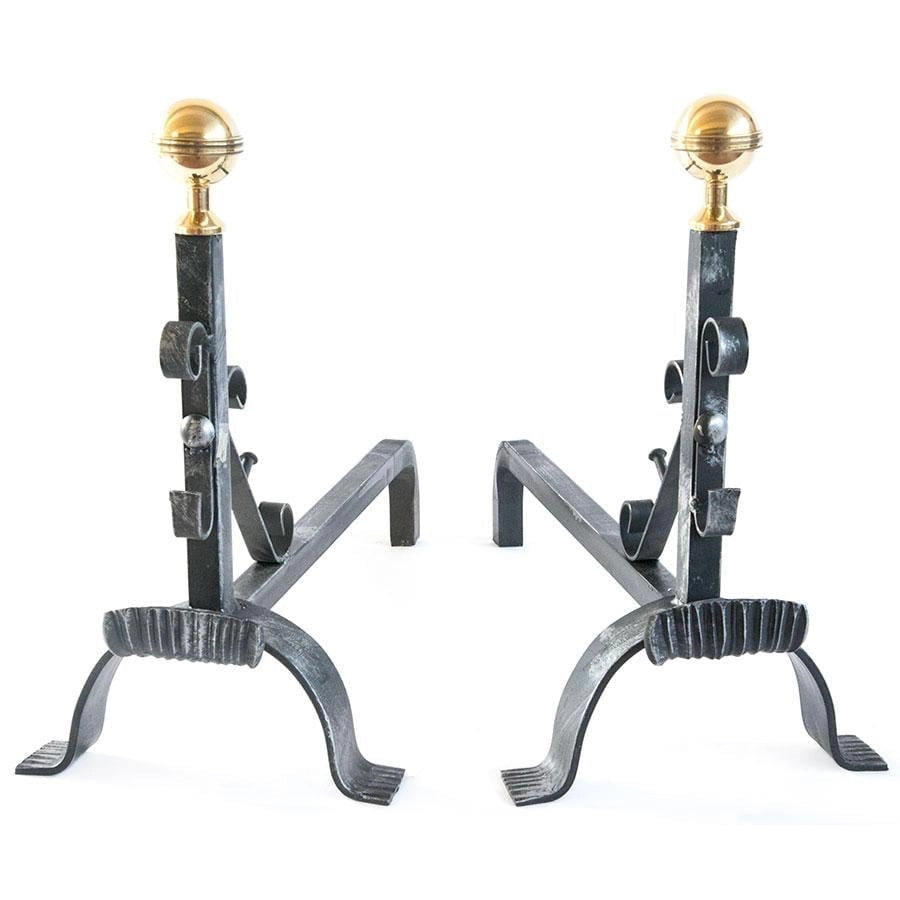 COPPIA DI ALARI FERRO BATTUTO LINEA CM.27X61X47 CAMINO CAMINETTO FUOCO