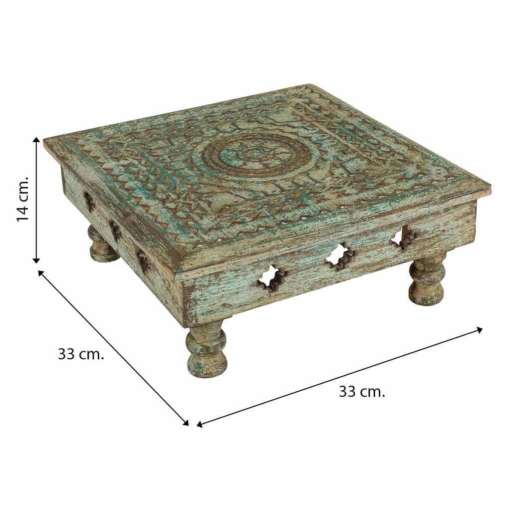 Tavolino da centro in legno intagliato finitura artigianale 33x33x14