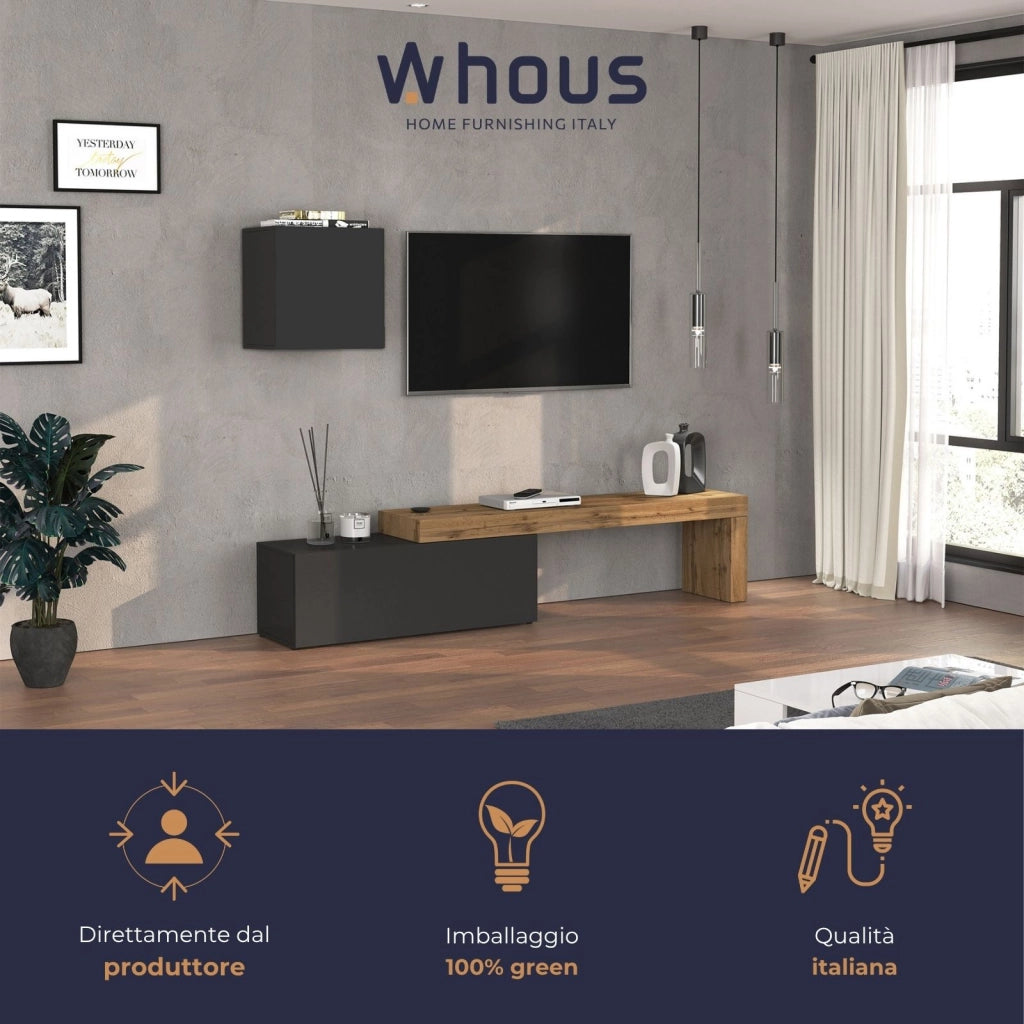 WHOUS Parete attrezzata Chronos set soggiorno antracite opaco e rovere 180/290x40 cm