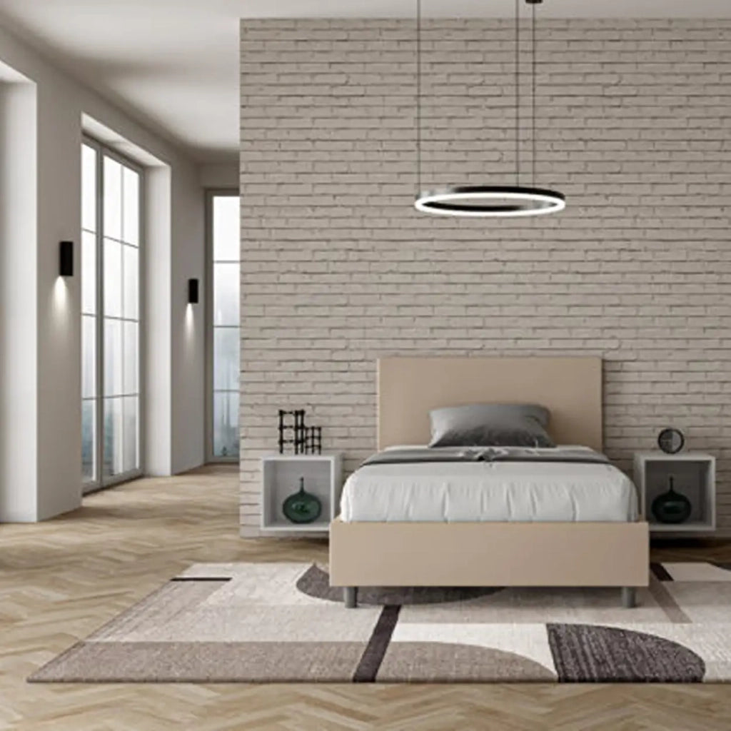 Letto una piazza e mezza contenitore imbottito 120x190 similpelle tortora Adele