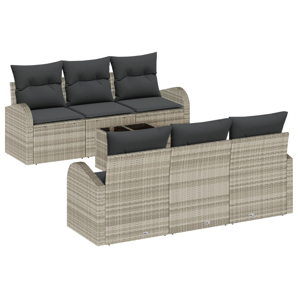 Set Divano Giardino 7 Pz con Cuscini Grigio Chiaro Rattan Sintetico
