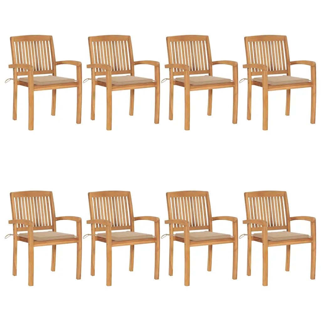 Sedie da Giardino Impilabili 8 pz con Cuscini Massello di Teak cod mxl 22590