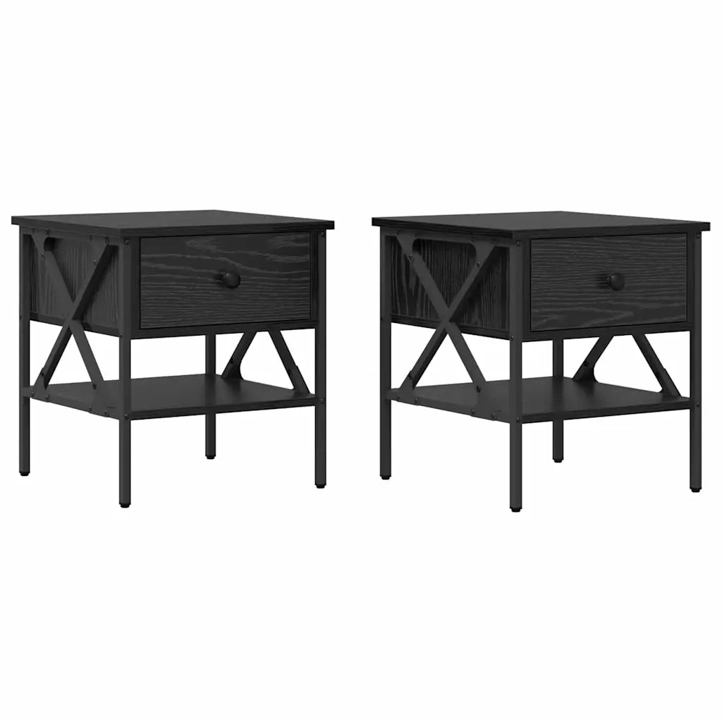 vidaXL Comodino con cassetto 2 pcs Rovere nero 40 x 42 x 45 cm