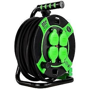 REV 0010215412 Prolunga Elettrica con Avvolgicavo 25 m 4 Prese IP44 3000 W colore Nero Verde