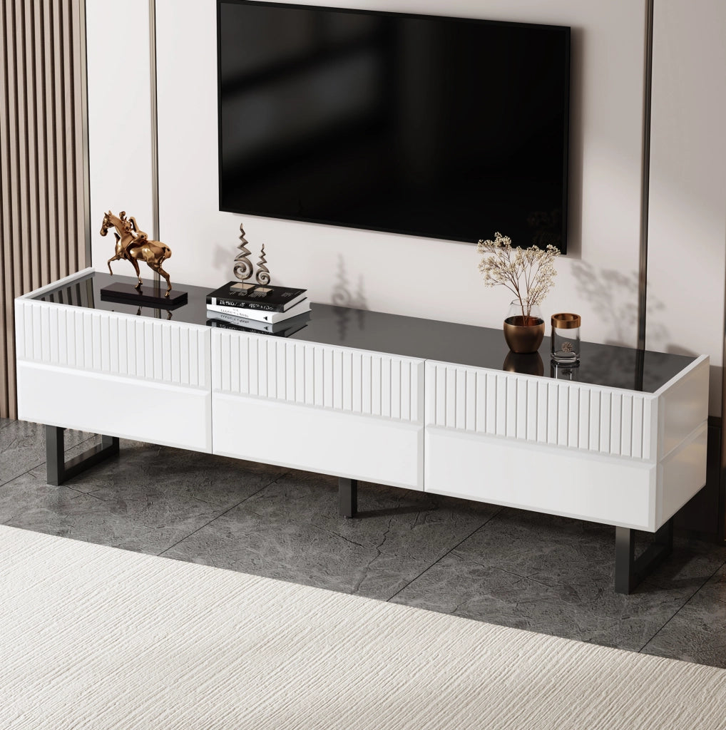 Mobile TV in MDF e PB nero e bianco con 3 cassetti, 170x35x47 cm