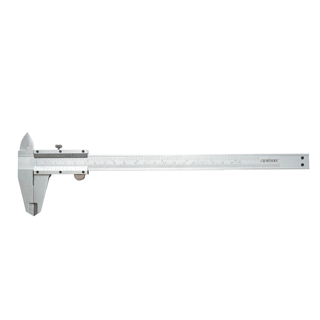 Calibro meccanico professionale Crownman da 200 mm, scala graduata in mm/cm/pollici