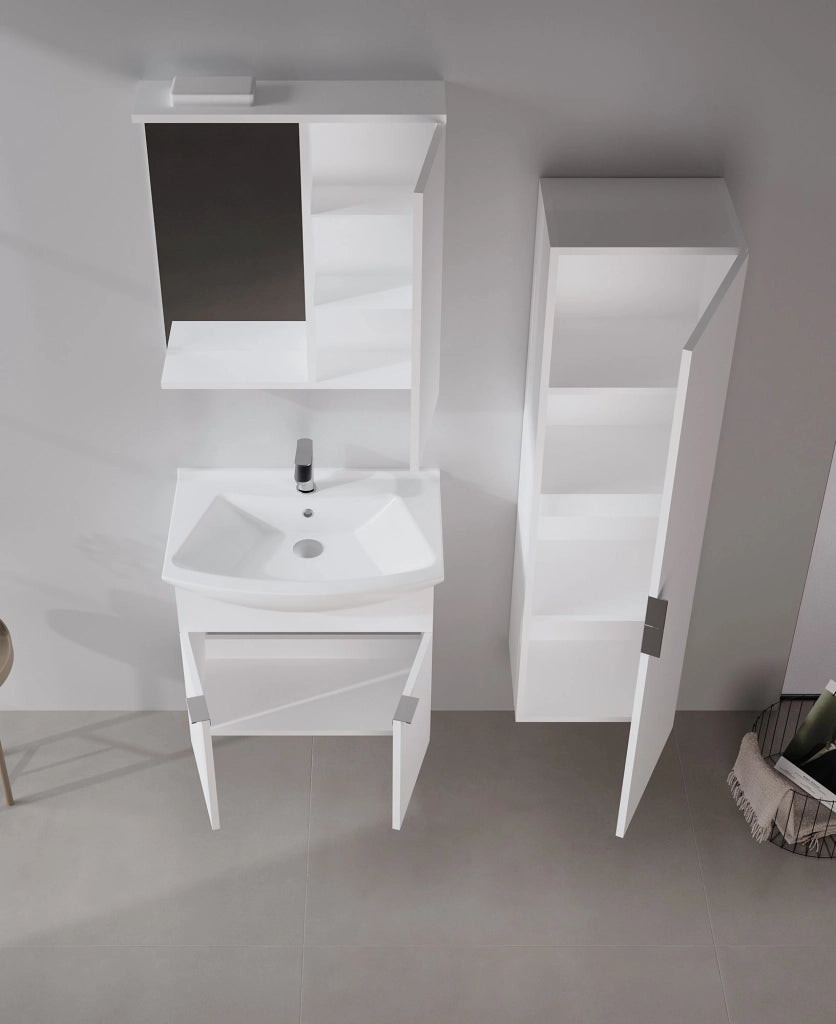 Set mobile lavabo con specchio (2 pezzi) "Purus 65" - 65 x 50 x 58 cm - Bianco