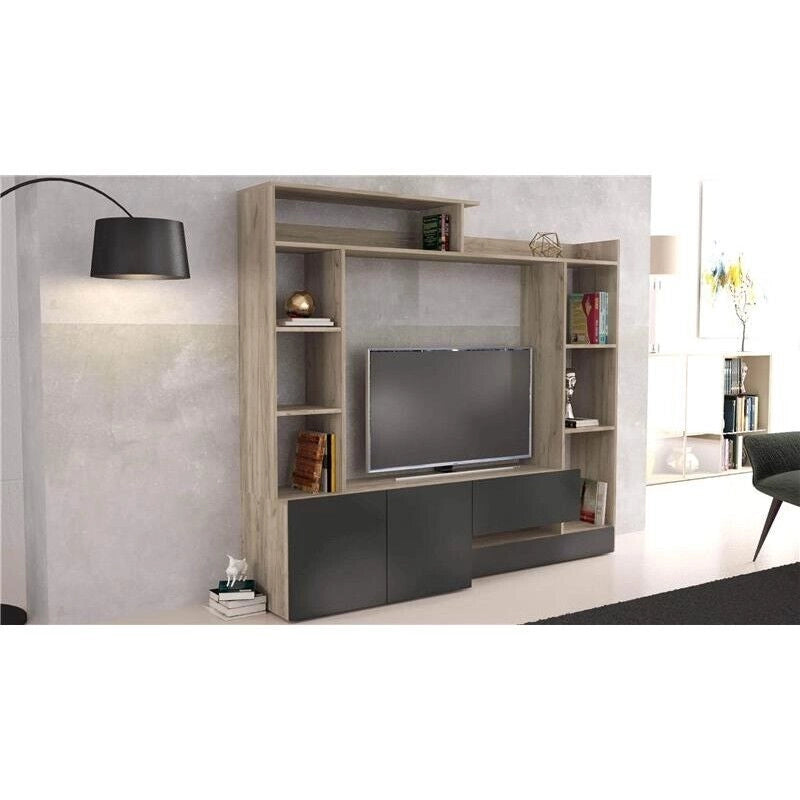 PARETE SOGGIORNO ENTRY ANTRACITE E OLMO 180 X 28/40 X H165 CM