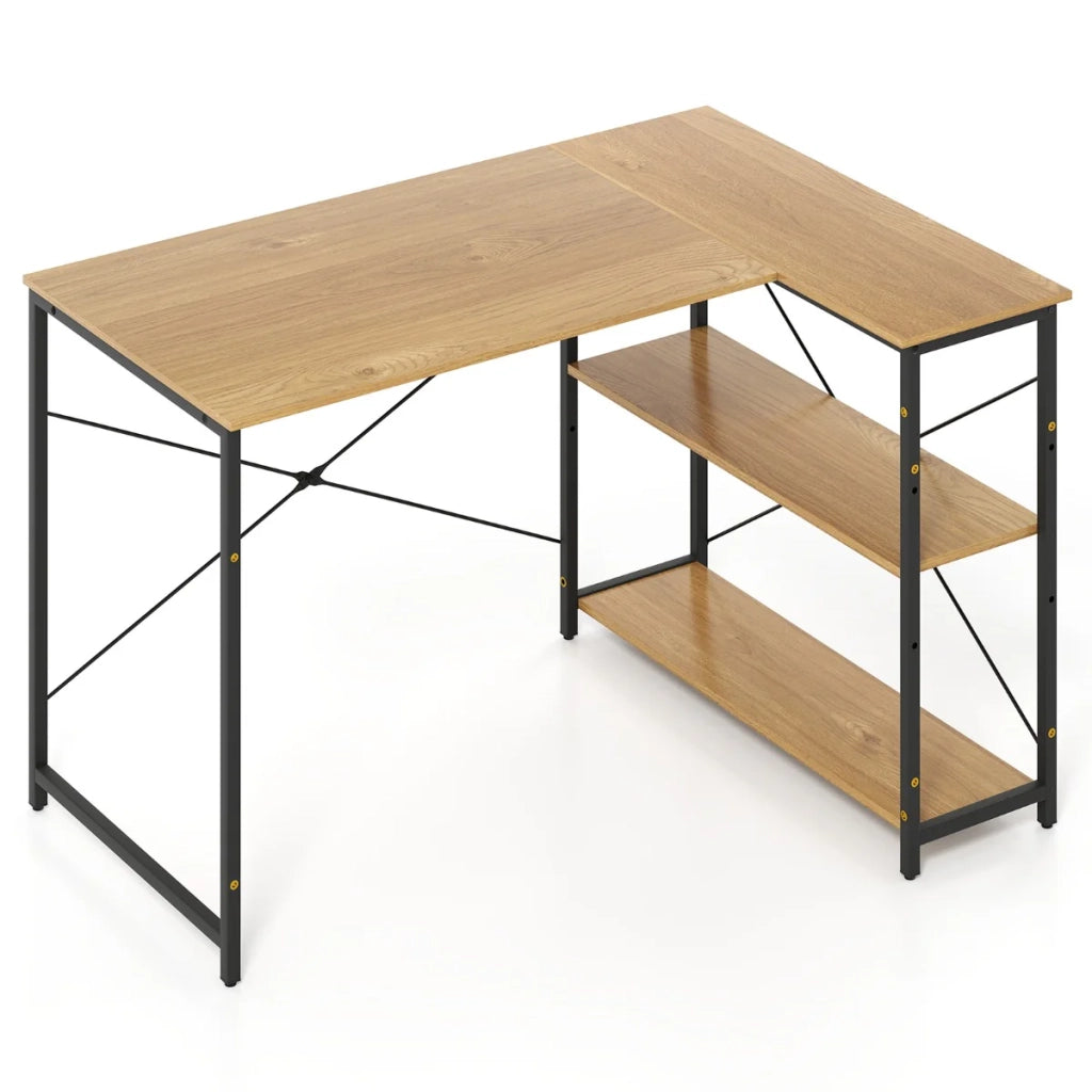 Scrivania per computer a L salvaspazio 118 x 86 x 74 cm con ripiani reversibili design moderno in legno naturale lavorato 20_0010897