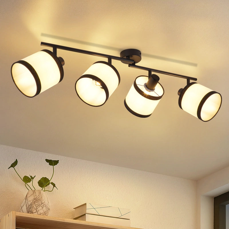 ZMH Faretto da soffitto neri 4 luci E14 tessuto vintage girevoli 350° per camera letto soggiorno cucina senza lampadina