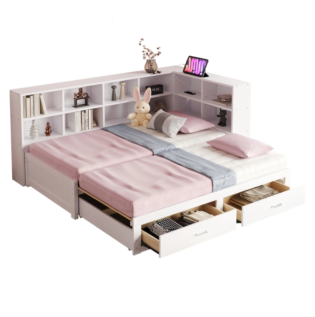 Letto multifunzionale estraibile in legno bianco 90/180 x 190 cm