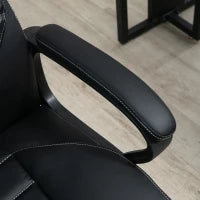 Poltrona Massaggiante da Ufficio a 6 Punti con Altezza Regolabile, in Similpelle Nera, 66x78x112-120 cm