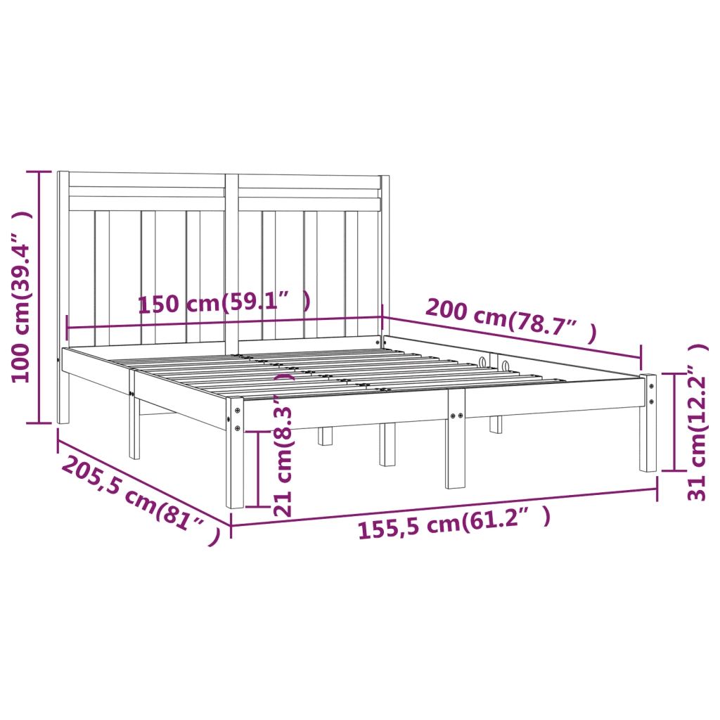 Giroletto Nero in Legno Massello 150x200 cm King Size 3105259