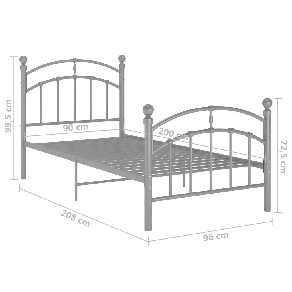 Letto singolo | Letto per adulti | Giroletto Grigio in Metallo 90x200 cm