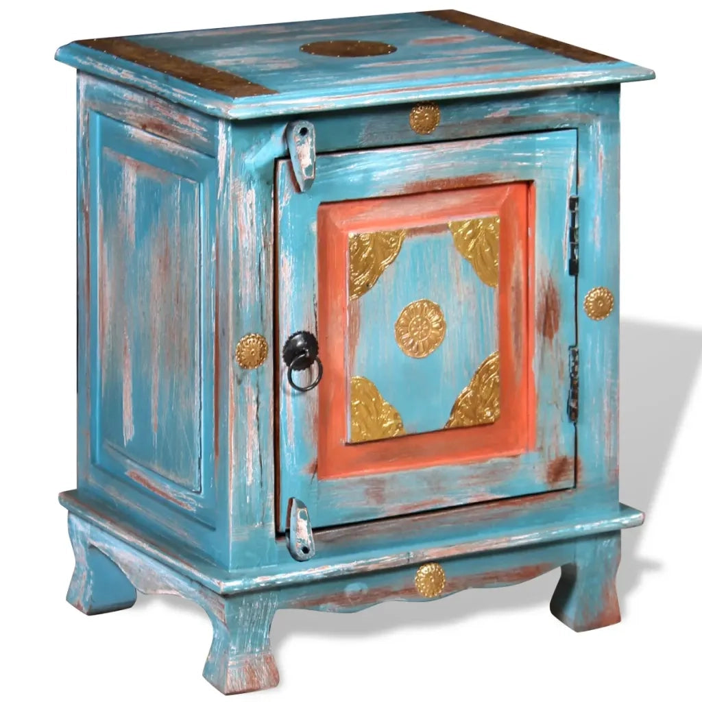 Comodino in Legno Massello di Mango Blu 243970