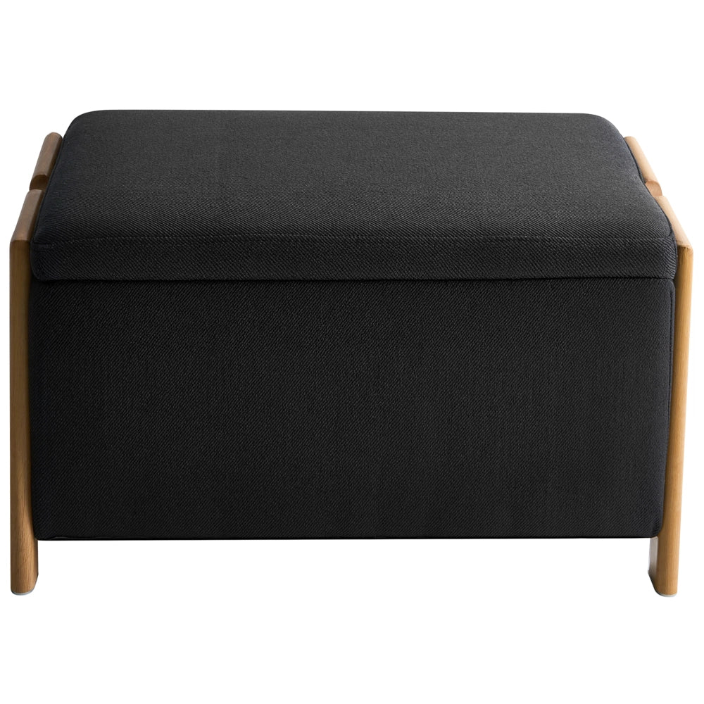 Set divano e panca tessuto nero imbottito Gambe in ferro Funzione letto Contenitore aggiuntivo Stile moderno