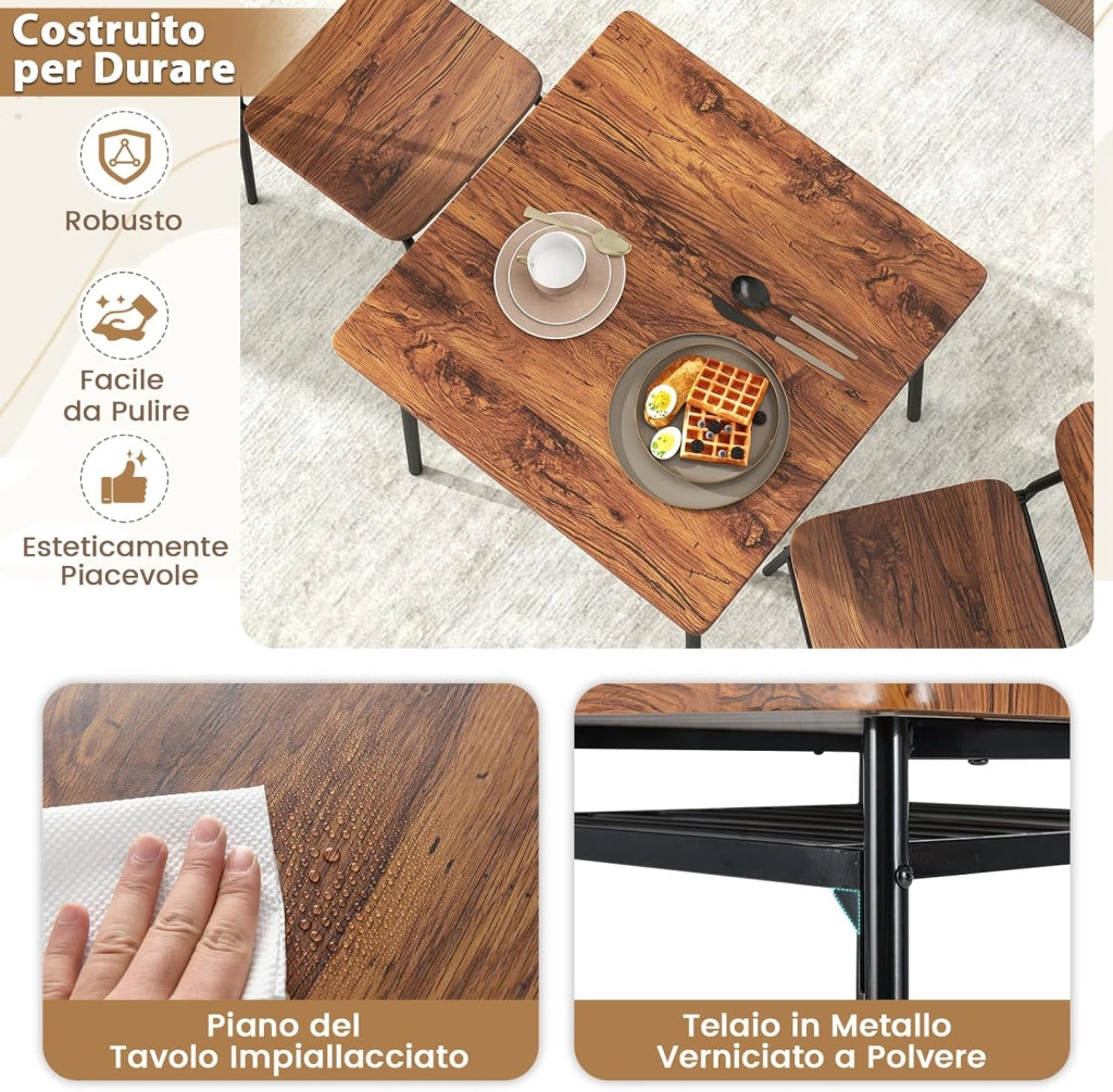 Set Mobili da Bar Tavolo e 2 Sedie, Tavolino Quadrato con Scaffale di Stoccaggio, Tavolo Birreria con 2 Seide per Balcone, Sala da Pranzo, Cucina e Ristorante (Caffè)