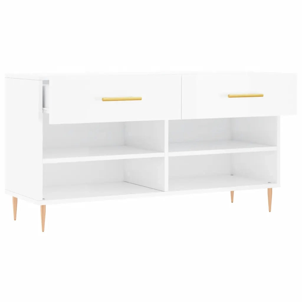 Panca Porta Scarpe Bianco Lucido 102x35x55 cm Legno Multistrato