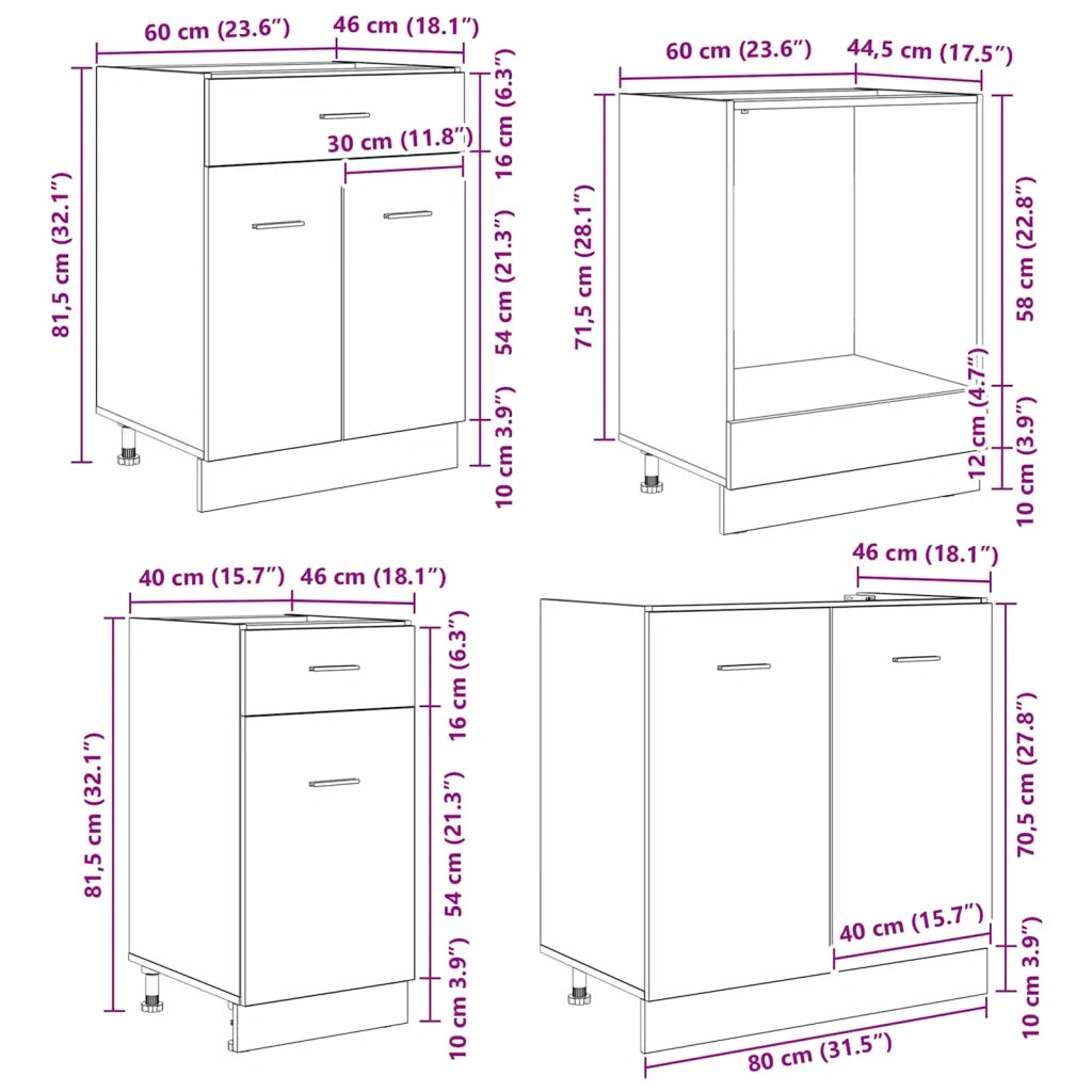 Set di mobili da cucina con cassetto Lyon 8 pcs Rovere fumo 3388348