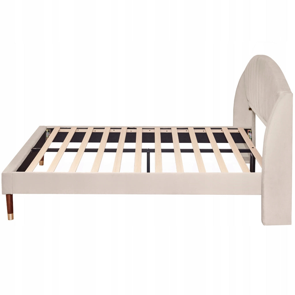 Letto matrimoniale 160x200 - Xylo - Velluto beige, struttura in legno