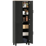 Mobile Dispensa da Cucina in Legno con 5 Ripiani Regolabili e 4 Ante, 60x30x170.5 cm, Nero