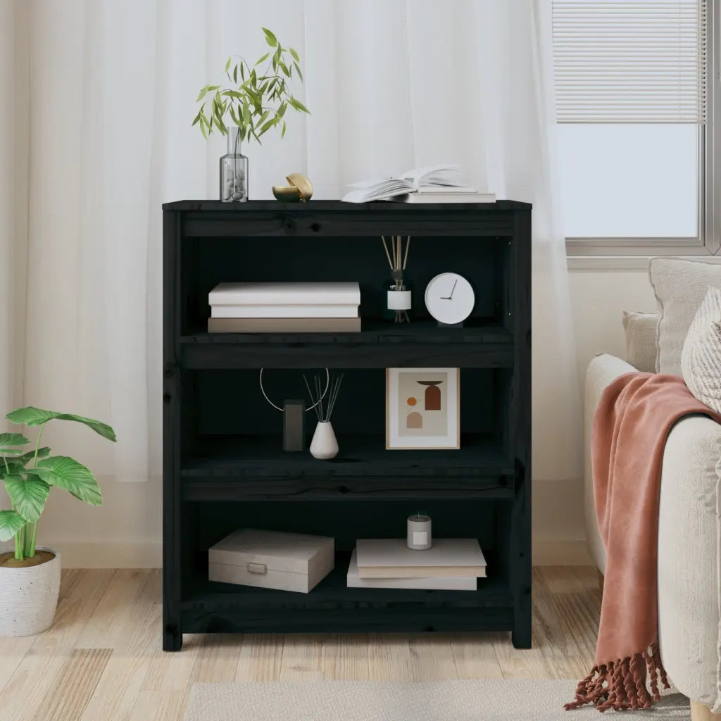 Libreria Nera 80x35x97 cm in Legno Massello di Pino 821683