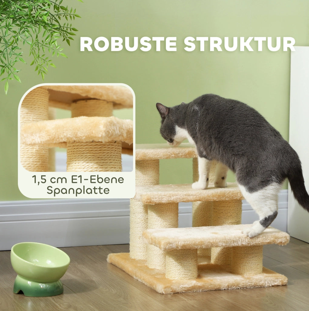 Scaletta beige per animali con piattaforme, sisal e rivestimento morbido