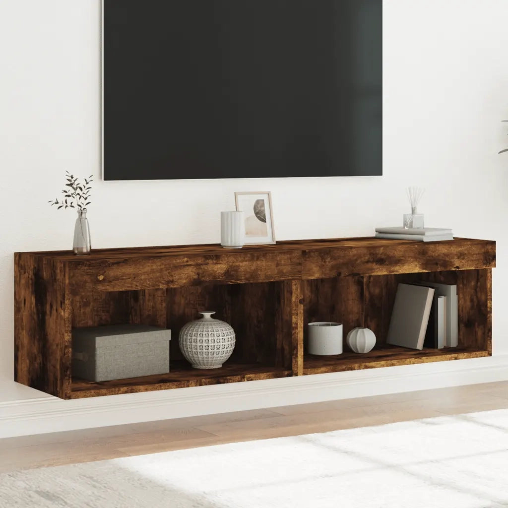 Mobili Porta TV con Luci LED 2 pz-Set di 2 Credenza per TV Rovere Fumo 60x30x30 cm