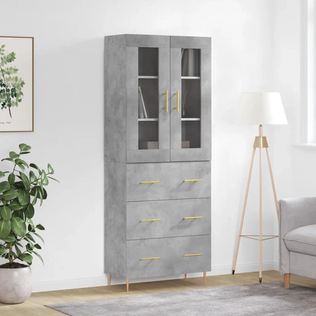 Credenza Grigio Cemento 69,5x34x180 cm in Legno Multistrato 3198397