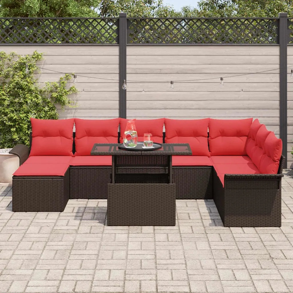 Set Divano da Giardino con cuscino 9 pcs Marrone Poly Rattan 3348340