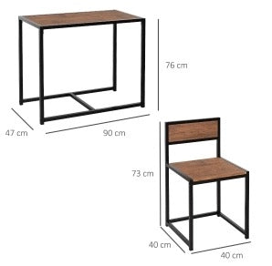 Set tavolo e 2 sedie compatto in MDF e acciaio