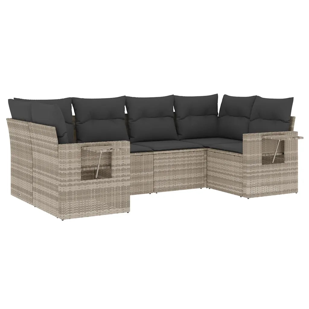 Set Divano da Giardino 6pz con Cuscini Grigio Chiaro Polyrattan