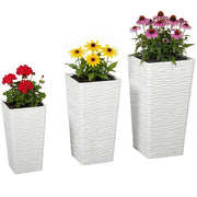 Set 3 Vasi da Esterno Impilabili con Motivo Ondulato in Plastica, 42/55/65 cm, Bianco
