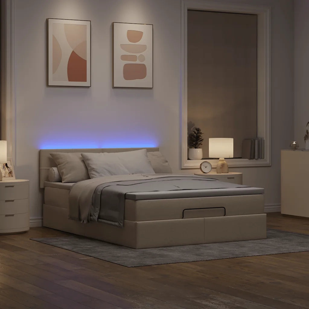 Pouf Letto con Materasso e LED Crema 140x190 cm 3312310