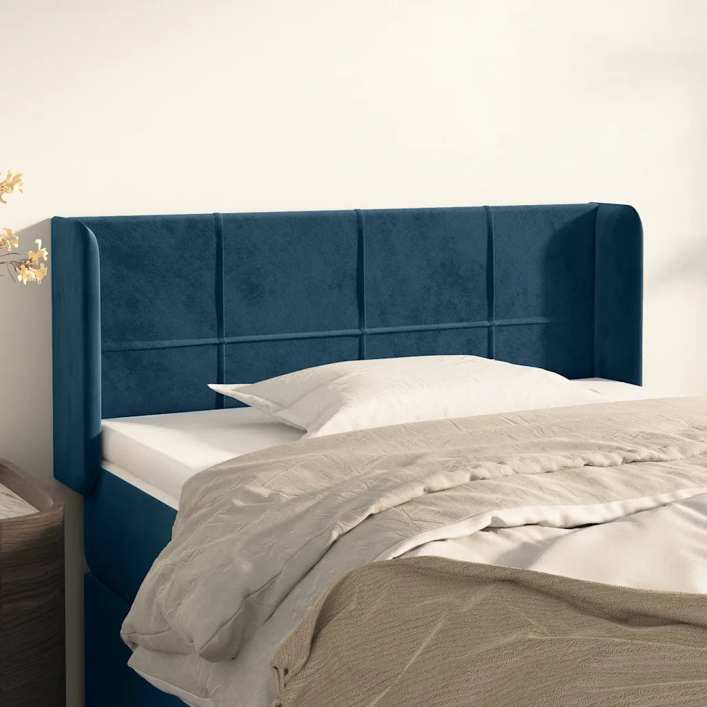Testiera ad Orecchio-Testata con Orecchie Blu Scuro 103x16x78/88 cm in Velluto 567643