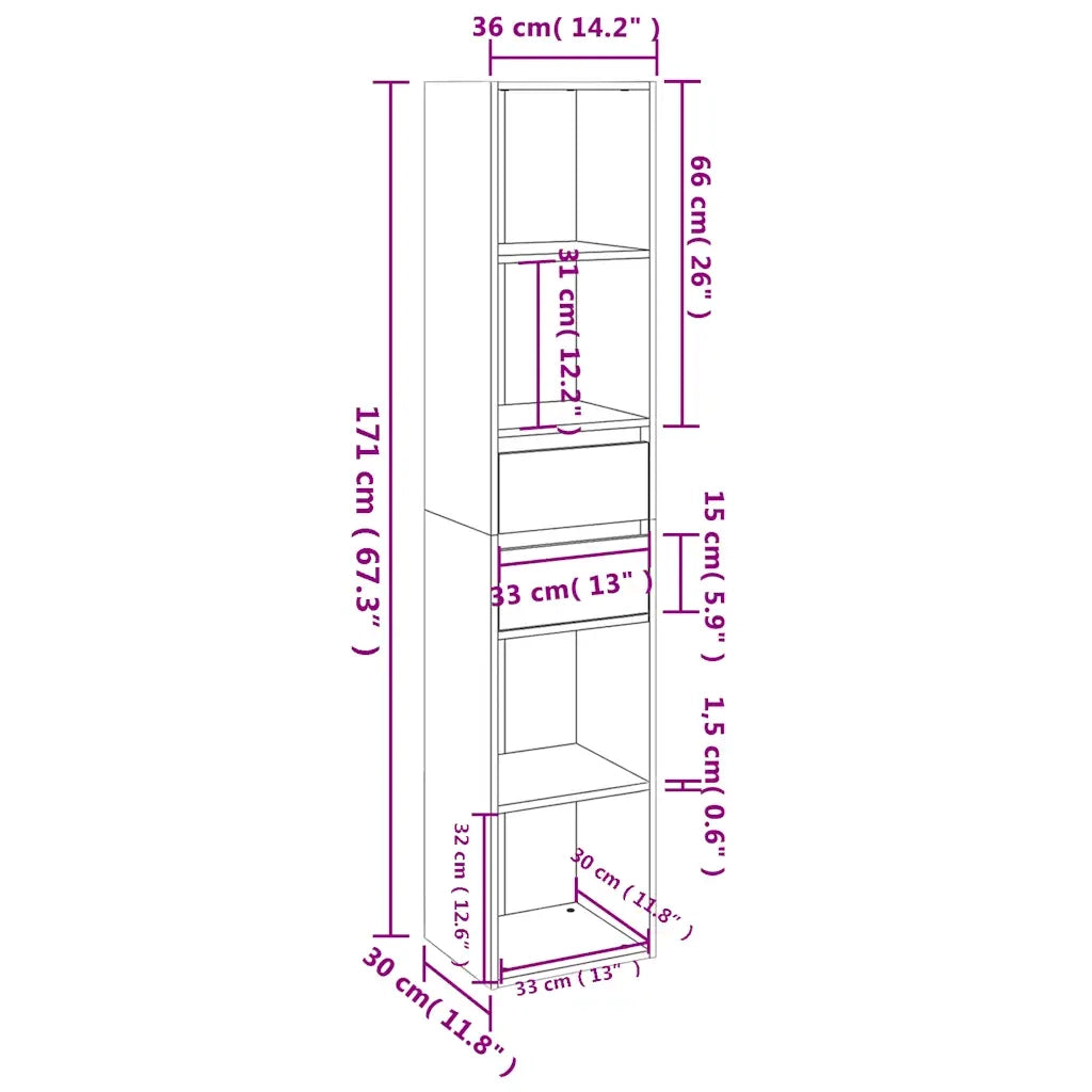 Libreria-Scaffale per Libri-Mobile di Stoccaggio Bianca 36x30x171 cm in Legno Multistrato