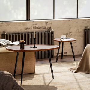 Set 2 Tavolini da Salotto Sovrapponibili in MDF e Gambe in Metallo Colore Legno Scuro