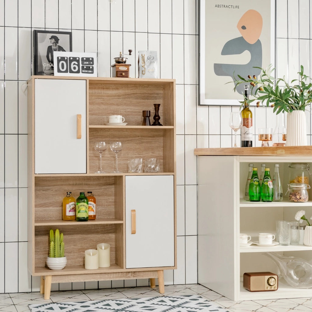 Libreria di legno con 4 livelli e 4 mensole aperte-Libreria per libri foto decorazioni con cuscinetti Bianco