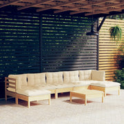 Set Salotto da Giardino 8 pz con Cuscini Crema in Legno di Pino 3097097