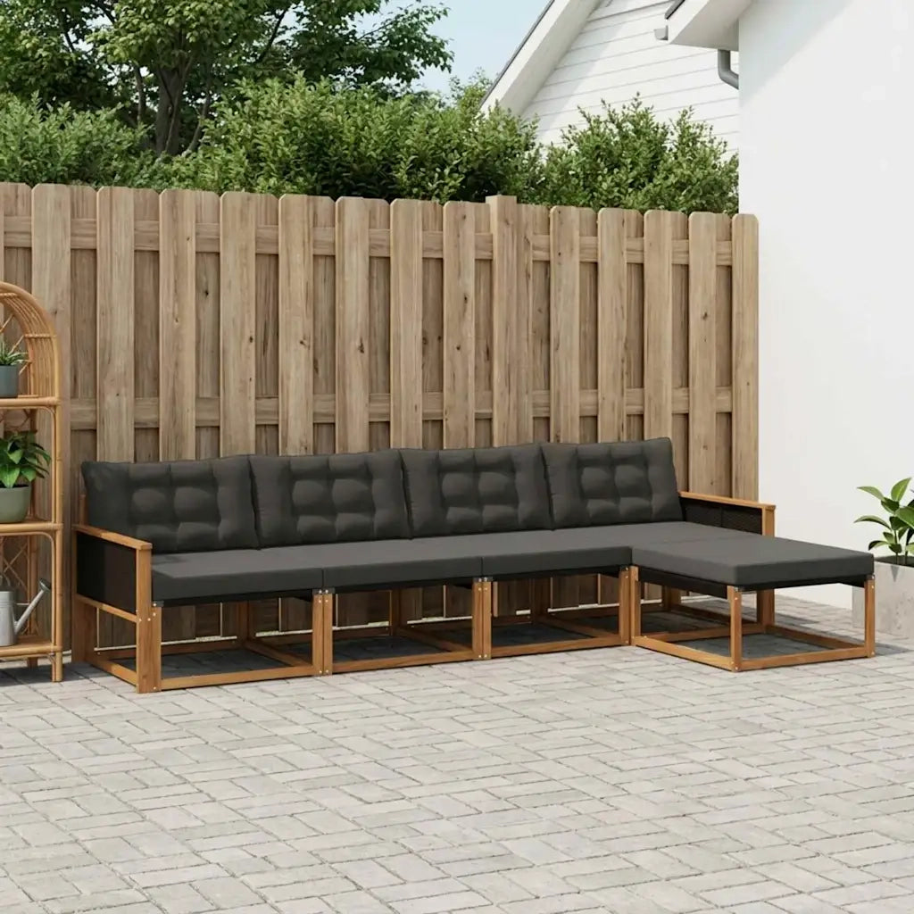 Set di divani da esterno con cuscino 5 pcs Naturale e Nero 3381352