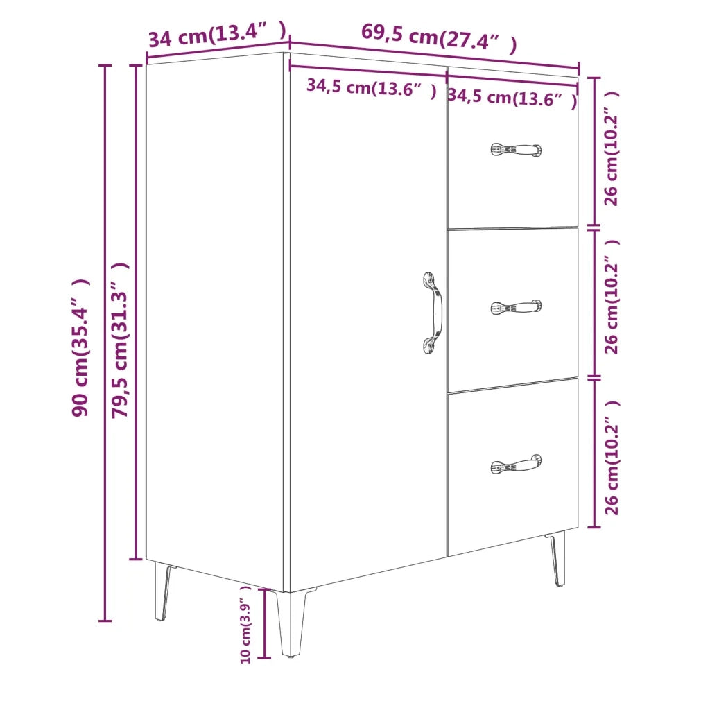 Credenza Grigio Cemento 69,5x34x90 cm in Legno Multistrato 812181