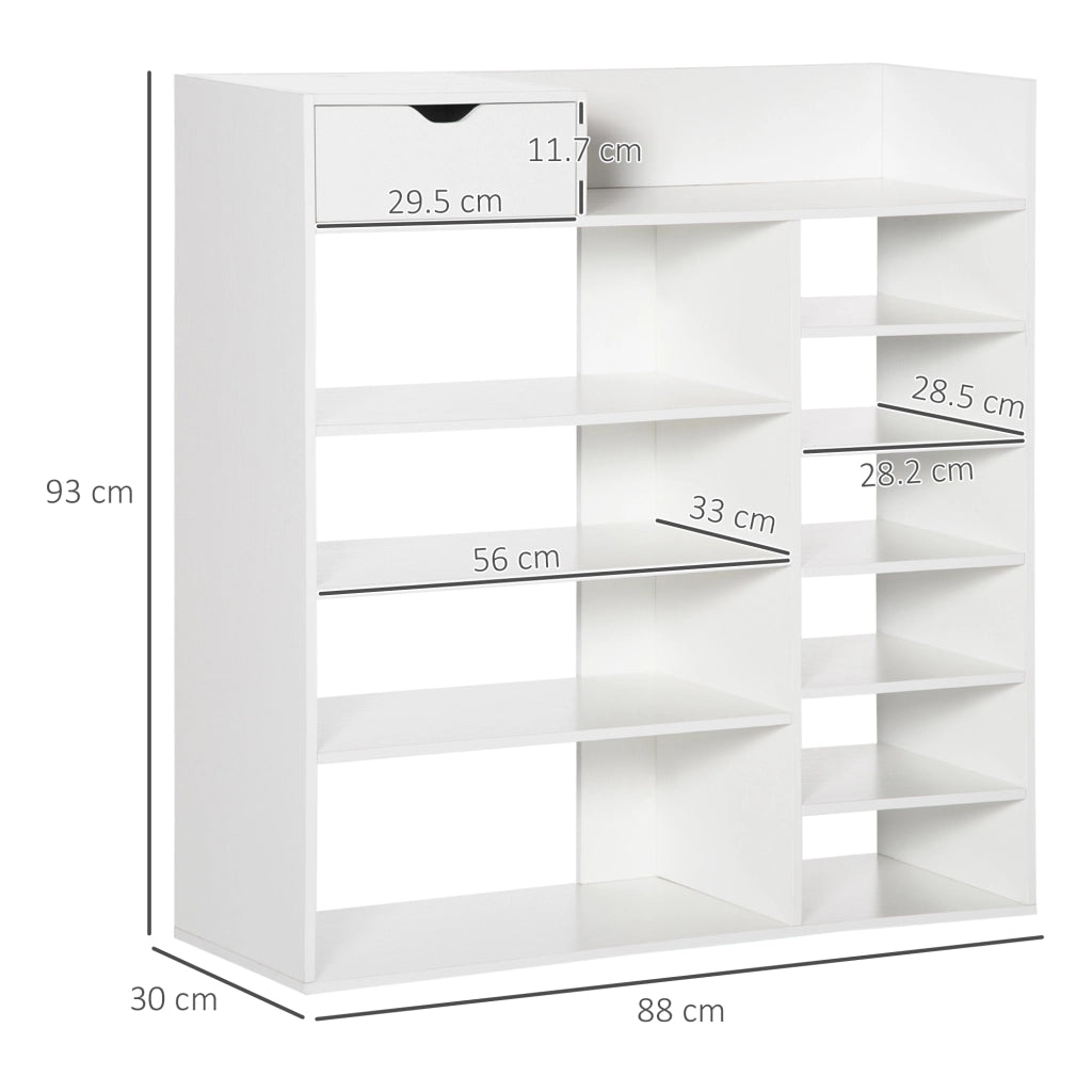 Easycomfort Mobile Scarpiera Salvaspazio con Ripiani e Cassetto per 12 Scarpe, 88x30x93cm, Bianco