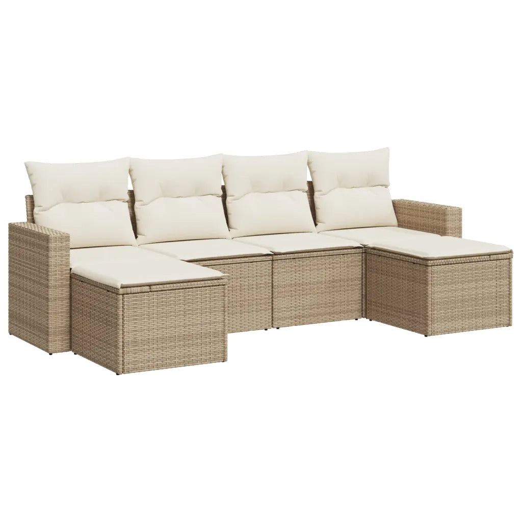 Set Divano da Giardino 6 pz con Cuscini Beige in Polyrattancod mxl 113526